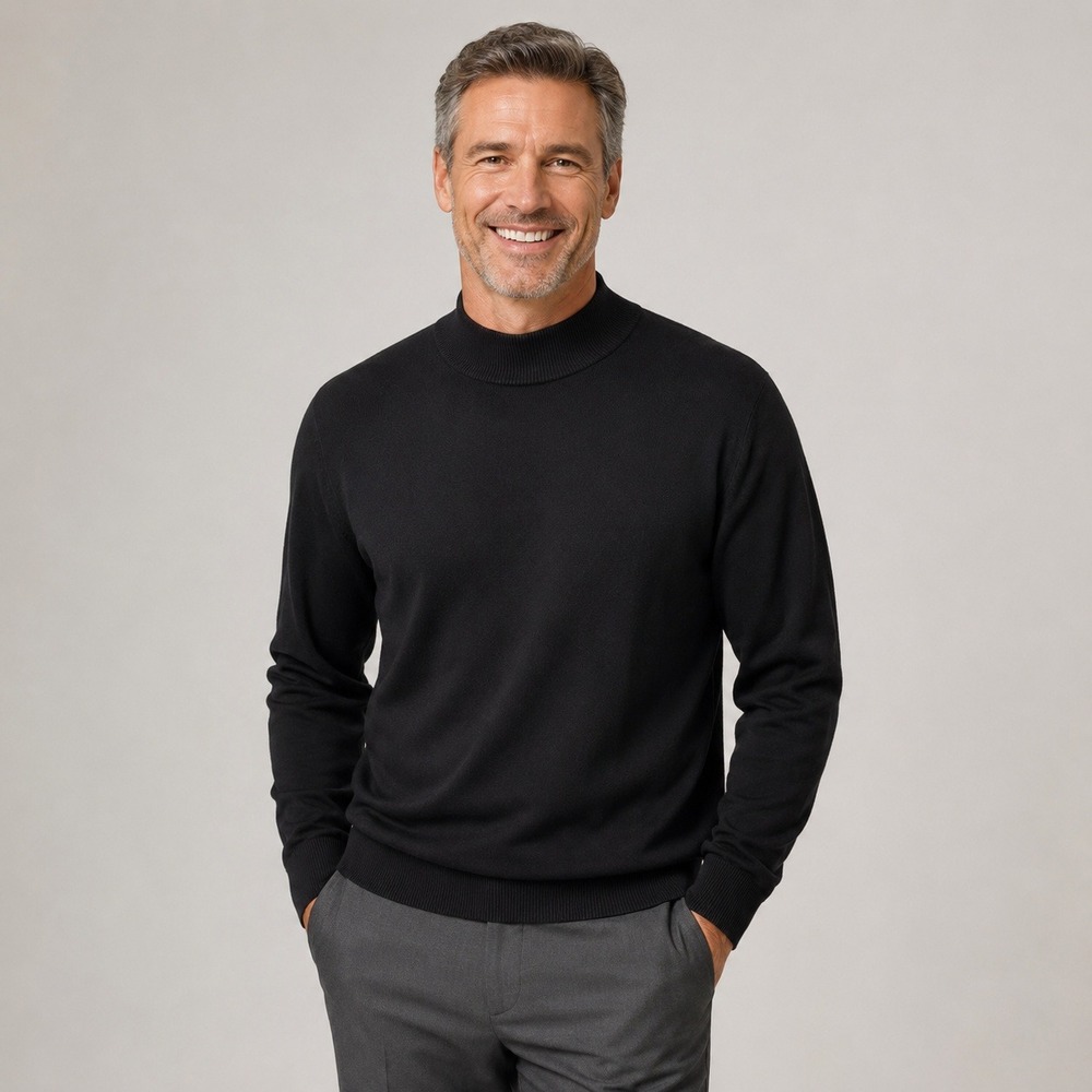 Paul Fredrick Mens Black Silk Cotton Cashmere Mock Neck Sweater XXL KMP181L NEW